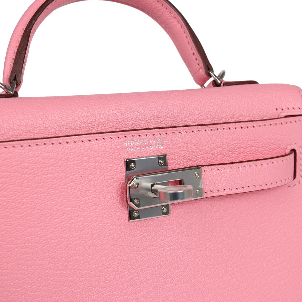 Hermès Kelly Sellier 20 Rose Confetti Verso Chèvre Palladium Hardware