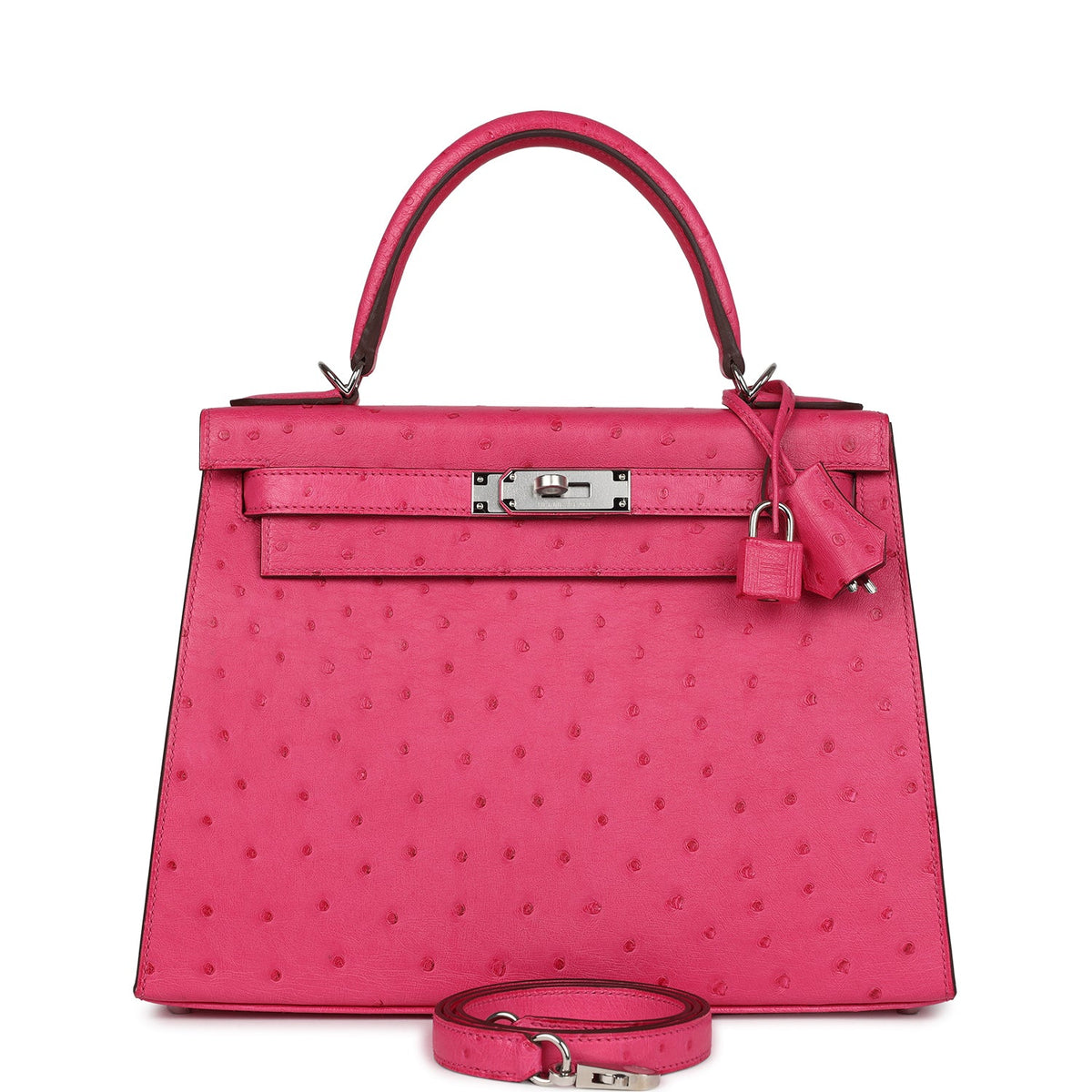 Hermès Kelly Sellier 28 Rose Tyrien Ostrich Palladium Hardware