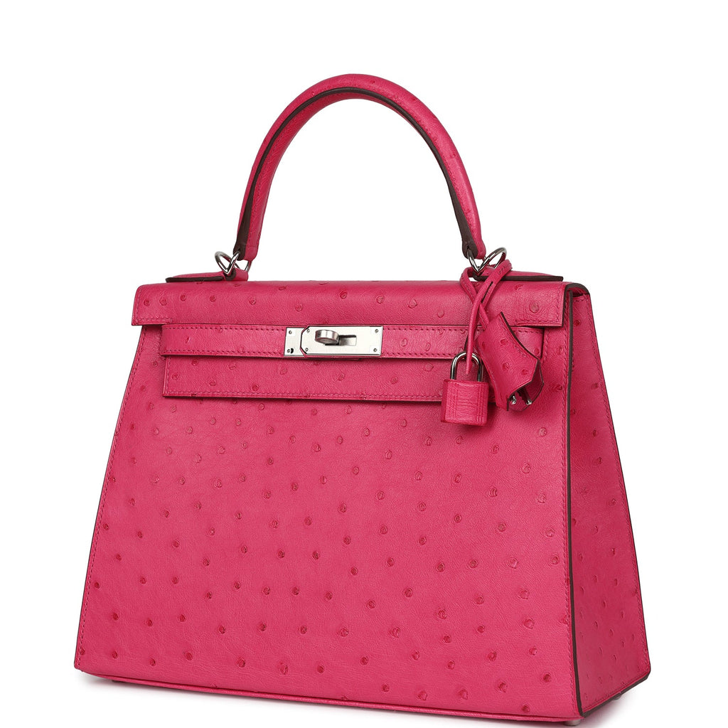 Hermès Kelly Sellier 28 Rose Tyrien Ostrich Palladium Hardware