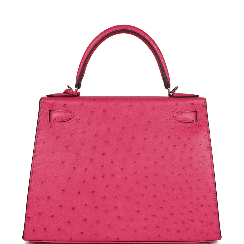 Hermès Kelly Sellier 28 Rose Tyrien Ostrich Palladium Hardware