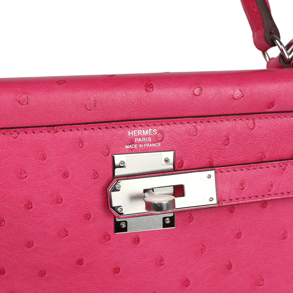 Hermès Kelly Sellier 28 Rose Tyrien Ostrich Palladium Hardware