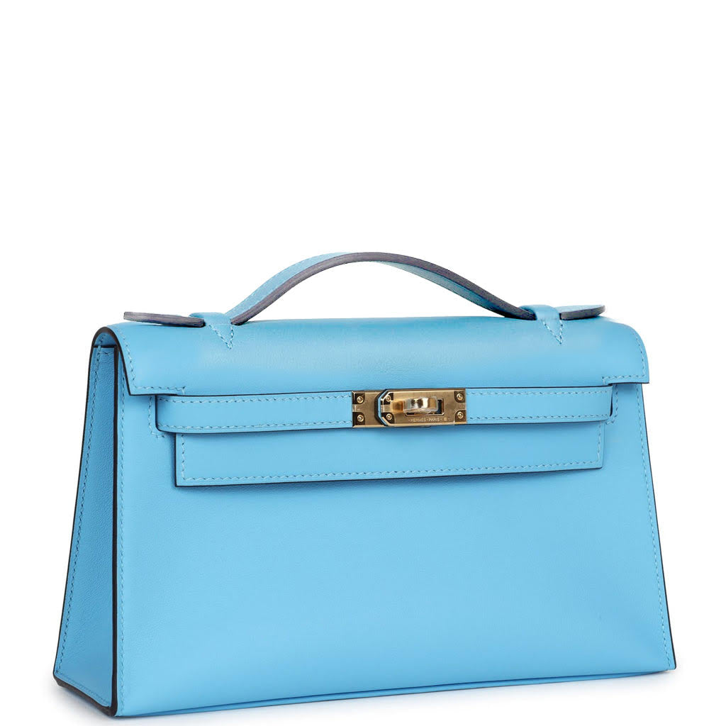 Hermès Kelly Pochette Celeste Swift Gold Hardware