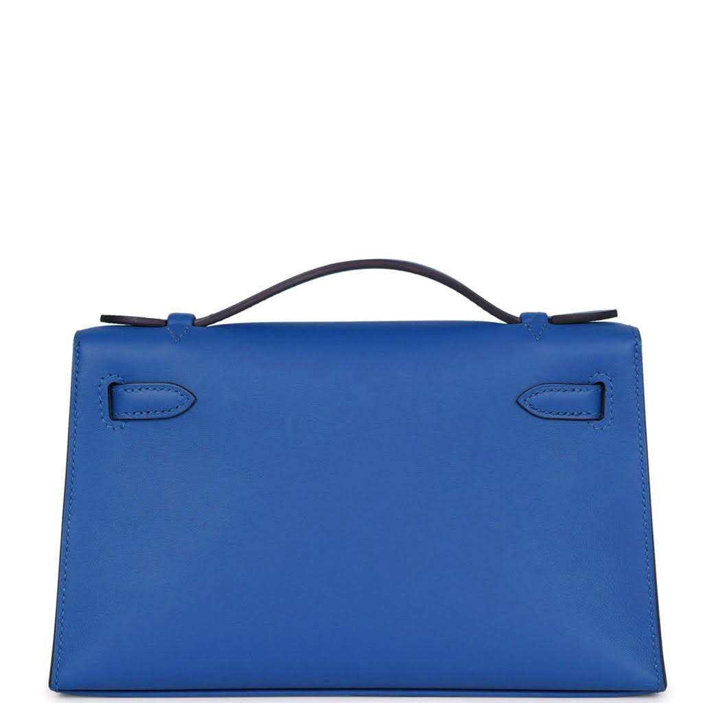 Hermès Kelly Pochette Bleu Royal Swift Palladium Hardware