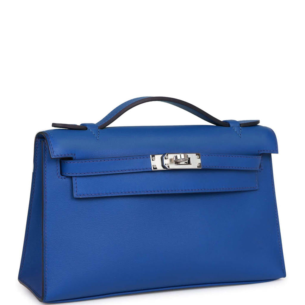 Hermès Kelly Pochette Bleu Royal Swift Palladium Hardware