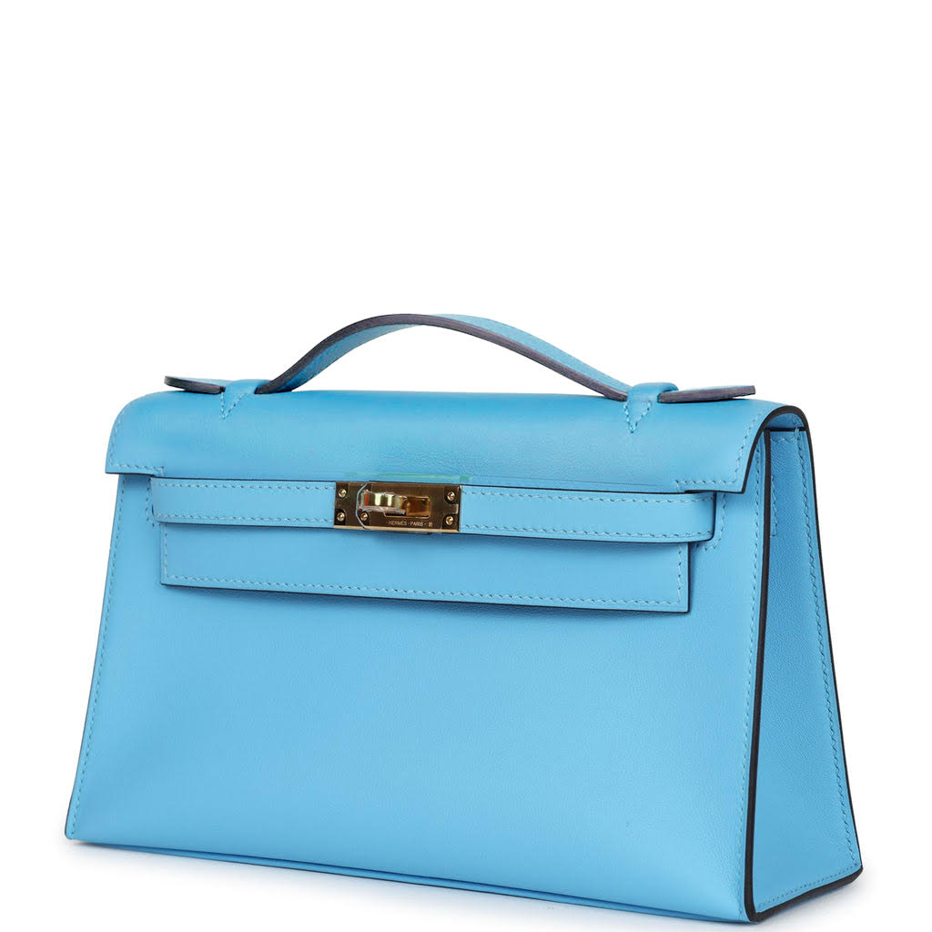 Hermès Kelly Pochette Celeste Swift Gold Hardware