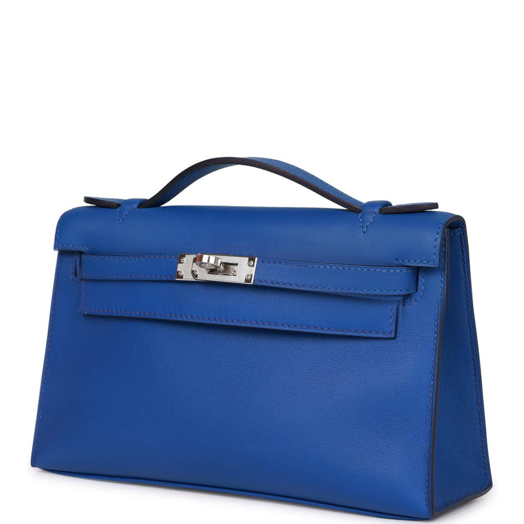 Hermès Kelly Pochette Bleu Royal Swift Palladium Hardware