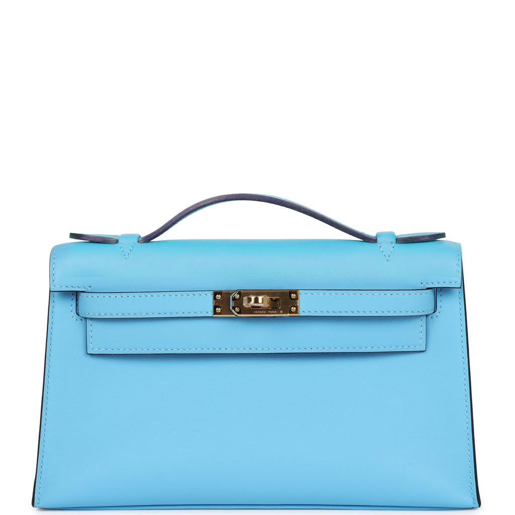 Hermès Kelly Pochette Celeste Swift Gold Hardware
